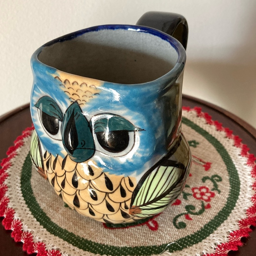 Vintage Guatemalan owl terracotta mug